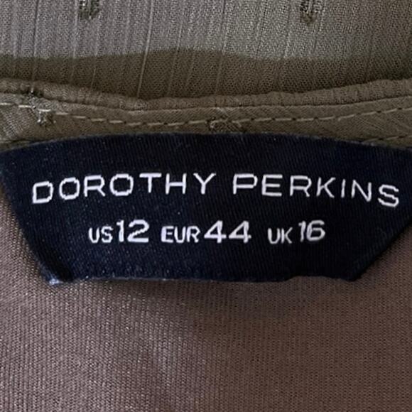 Dorothy Perkins Women's Olive Green Metallic Chiffon Ruffle Blouse Top Size 12 - Picture 4 of 5